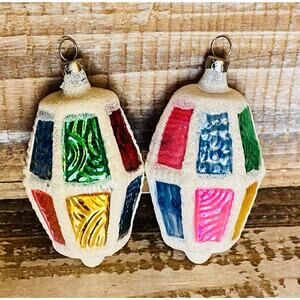 Lot of 2 Vintage Chinese Lantern Blown Glass Christmas Ornament Czechoslovakia
